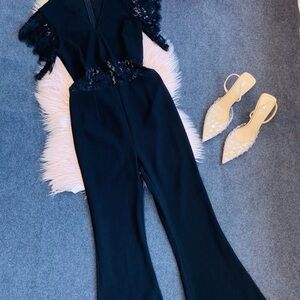 Honey Punch Black Lace Detail Jumpsuit